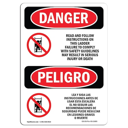 OSHA Danger, Read And Follow Instructions On This Ladder, 14in X 10in Decal